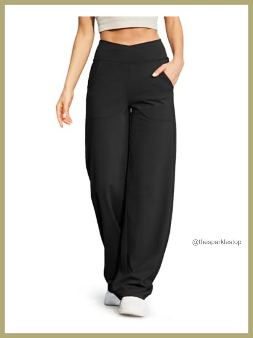Wide Leg Yoga Pants High Rise Crossover Waist Pockets